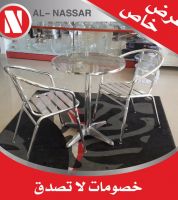 طاوله + 2 كرسي المنيوم