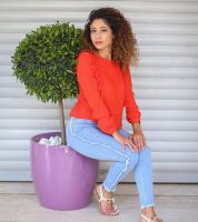 بلوزة كم طويل - S - اورنج