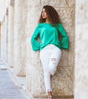 بلوزة ستان  - S - فيروزي 