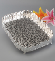 صينية حفة عالية مستطيل  فضي كبير