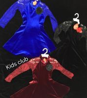 فستان بناتي مخمل  - 12-14 - خمري