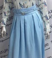 طقم تنورة وبلوزة ستاتي  - 38  - ازرق وابيض