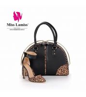 طقم صندل جلد تايغر مفتوح مع شنطة جلد  - 36 Eu - اسود