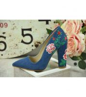 شوز قماش جينز مع كعب - 36 Eu - ازرق