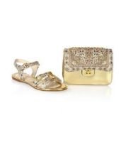 طقم صندل تطريز مع شنطة - 39 Eu - ذهبي