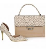 طقم شوز كعب مع شنطة  - 39 Eu - ذهبي وبيج