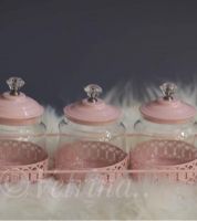 طقم سكريات زجاجي باغطية لون زهر 