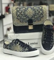 طقم شوز تطريز جلد مع شنطة تطريز 2018 - 36 Eu - كحلي غامق