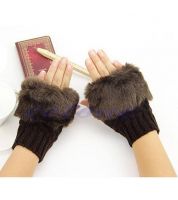 كفوف ايدين فرو قصيره بدون اصابع موديل C-5 - بني غامق