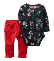 طقم بناتي  - 24شهر - احمر و اسود مورد