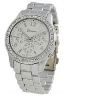 ساعة ماركة جينيڨا معدن مرصعة بالكريستال اللون فضي