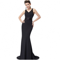 فستان اسود تركي ناعم مزين بالدانتيل  - 42-44 - اسود