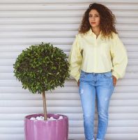 قميص كاجوال  - M - اصفر ليموني