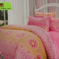 طقم وجه ملحفه  قطن  - زهري وبرتقالي  - مزدوج/كامل