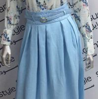 طقم تنورة وبلوزة ستاتي  -  46 - ازرق وابيض