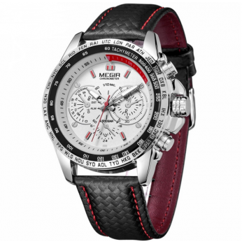 ميجير ساعة عملية كاجوال للرجال انالوج بعقارب جلد - خلفية بيضاء- 1010