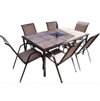 طاولة وجه بلاط مع 6 كراسي