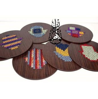 طقم كوسترز مطرز , 6 قطع