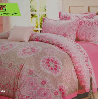 طقم وجه ملحفه  قطن  - زهري وسكني  - مزدوج/كامل