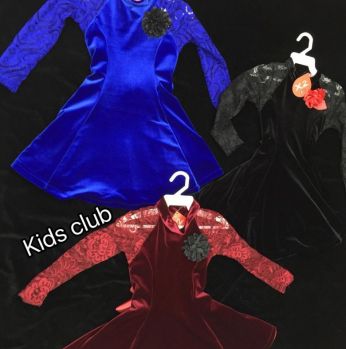 فستان بناتي مخمل  - 12-14 - خمري