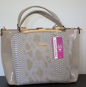 حقيبة يد جلد لميع - بني