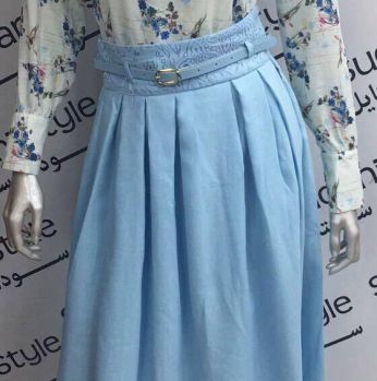طقم تنورة وبلوزة ستاتي  - 38  - ازرق وابيض