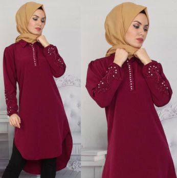 قميص ستاتي  - 38 - زهري غامق