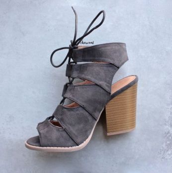 شوز مفتوح كعب خشب اللون الرمادي - 37 Eu - رمادي متوسط