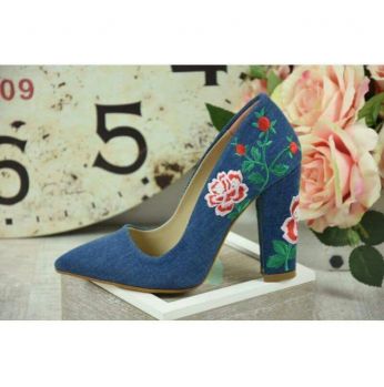 شوز قماش جينز مع كعب - 40 Eu - ازرق