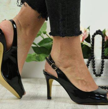 شوز كعب مفتوح - 37 Eu - اسود لامع