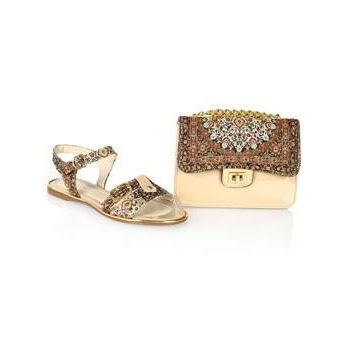 طقم صندل تطريز مع شنطة - 40 Eu - بيج وفضي
