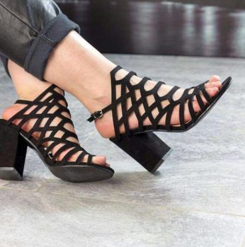 صندل مفتوح مع كعب عريض - 37 Eu - اسود