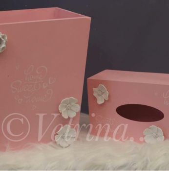 سلة مهملات مع علبة للمحارم 