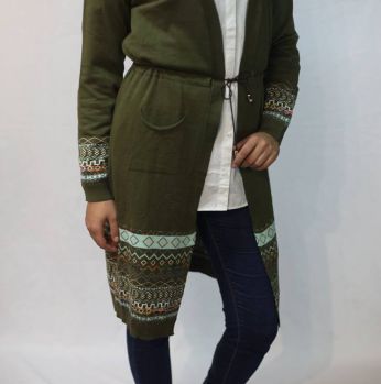 بلوزة فتح طويلة - قياس واحد - زيتي