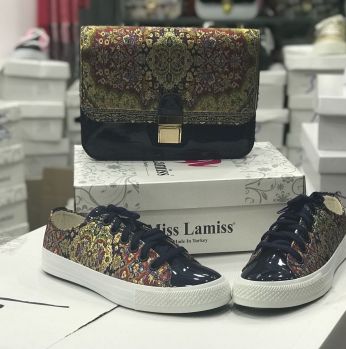 طقم شوز تطريز جلد مع شنطة تطريز 2018 - 37 Eu - كحلي