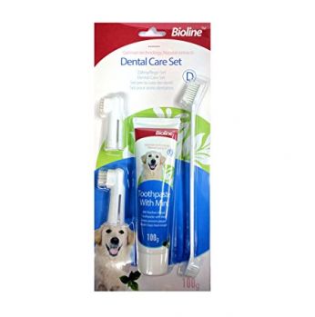 فراشي اسنان مع معجون بطعم النعنع BIOLINE Pet toothpaste kit–Mint