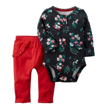 طقم بناتي  - 24شهر - احمر و اسود مورد