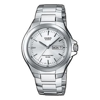 كاسيو موديل Mtp-1228 رجالي فضي و مينا فضي كريستال مع عرض التاريخ واليوم