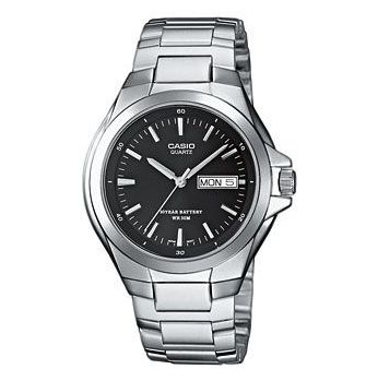 كاسيو موديل Mtp-1228 رجالي فضي و مينا اسود كريستال مع عرض التاريخ واليوم