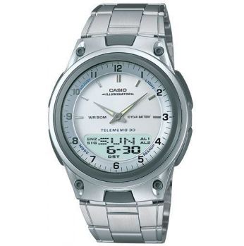ساعة Casio Men's Grey Dial Stainless Steel Band Watch - AW-80D-7AVDF