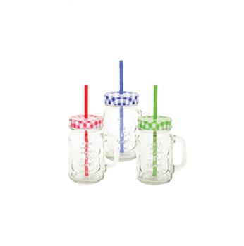 مج زجاج مع مصاصة