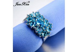 خاتم   JUNXIN ازرق فاتح معبئ ذهب ابيض White Gold Filled - ذهب ابيض معبئ - 7 US