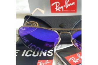 Ray-Ban Sunglasses RB 3025 Aviator Bronze Frame with Blue Mirror Lens - ازرق