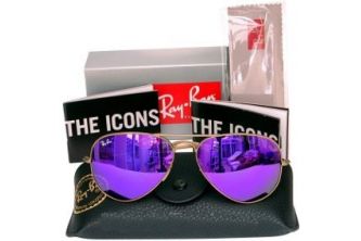 Ray-Ban Sunglasses RB 3025 Aviator Gold Frame with Pink-Purple Mirror Lens - بنفسجي