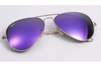 Ray-Ban Sunglasses RB 3025 Aviator Gold Frame with Pink-Purple Mirror Lens - بنفسجي