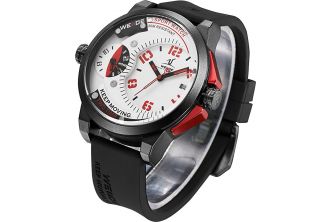 ساعة Weide Black Army Military Quartz Sport Wrist Watch - Red