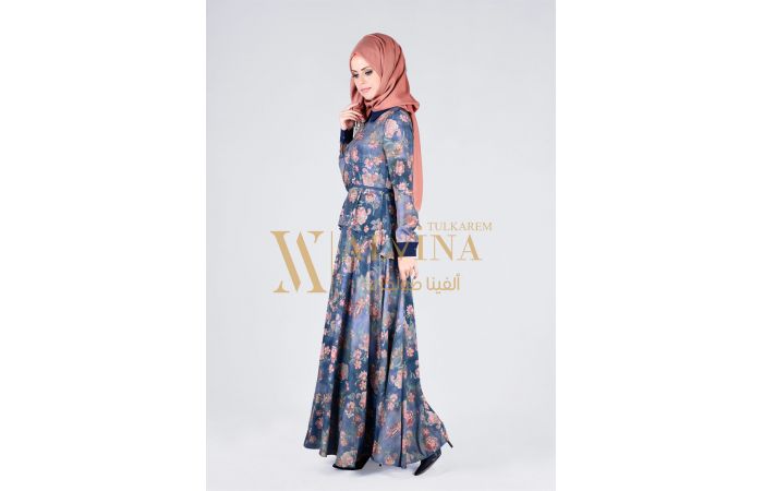 فستان Alvina 4355  - 40 - ازرق/مورد