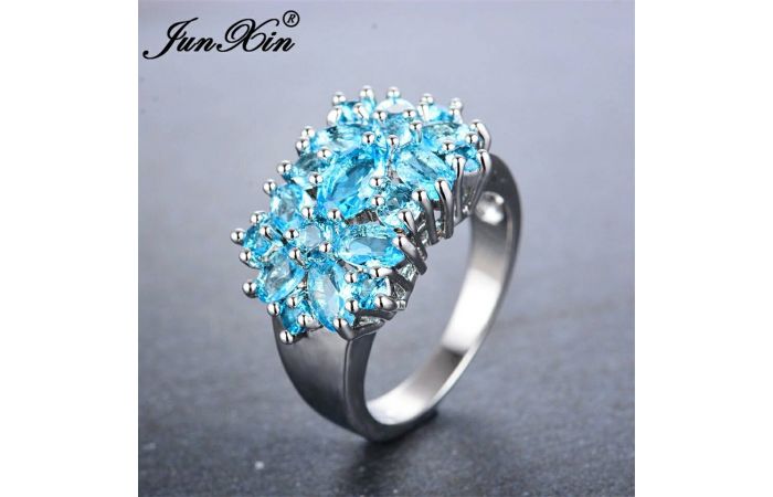 خاتم   JUNXIN ازرق فاتح معبئ ذهب ابيض White Gold Filled - ذهب ابيض معبئ - 7 US