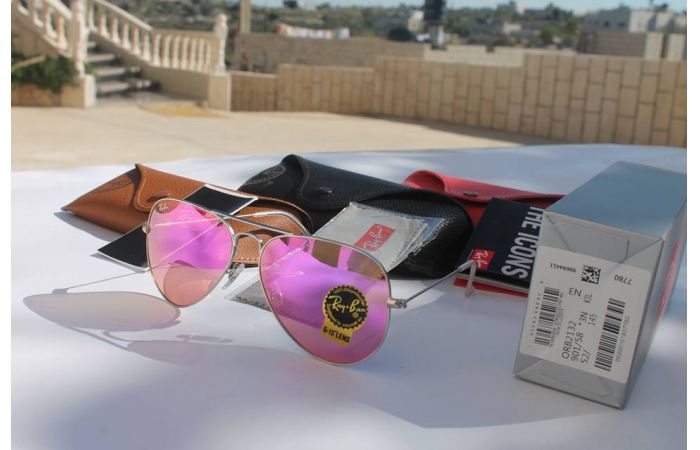   نظار ة  . ray ban - زهري . شكل الاطار  افييتور 