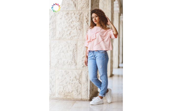 بلوزة نص كم - L - زهري فاتح 